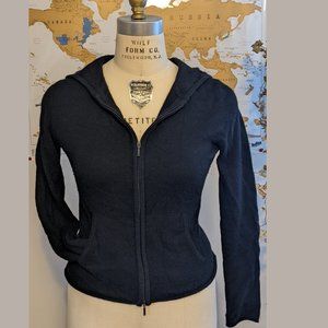 Black Cashmere Zip-up Hooded Sweater Cardigan Hoodie